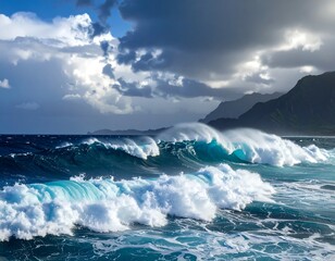 Powerful waves crashing on a stormy coast