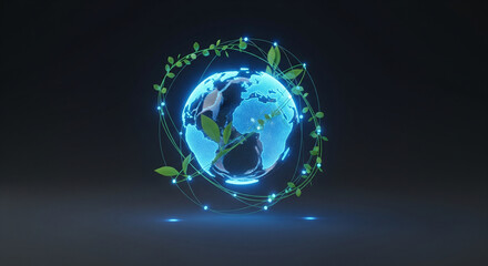Glowing Earth with vines and lights, global growth concept