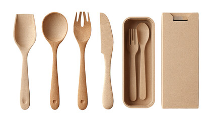 Natural wood cutlery and lunchbox set