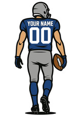Back view football player with custom name and number, editable jersey vector design
