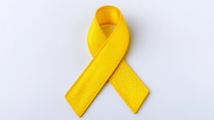 Yellow awareness ribbon isolated on white background, support symbol