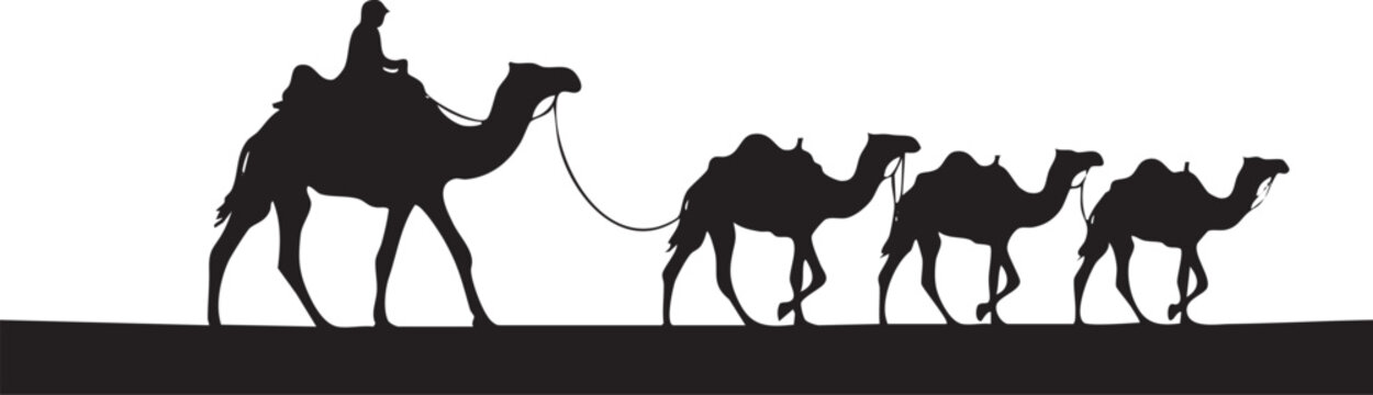 Create a Camel set vector art silhouette with white background.