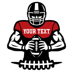 American football player holding ball with customizable jersey, bold sports vector illustration
