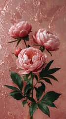A beautiful bouquet of pink roses blooms on a grunge background, their petals isolated in a macro shot.