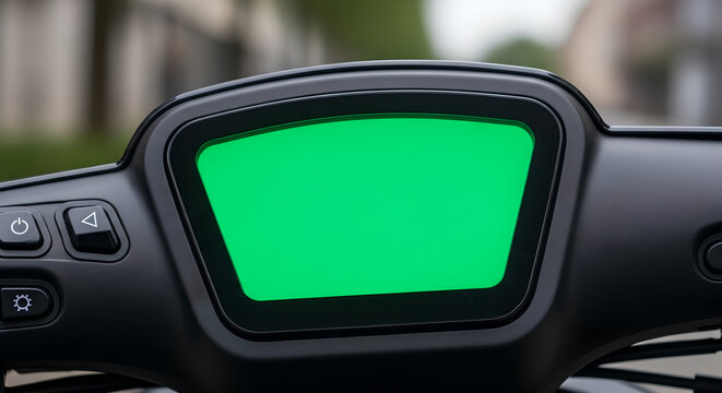 Motorcycle Dashboard with Green Screen Display for GPS or App Mockup - Powered by Adobe