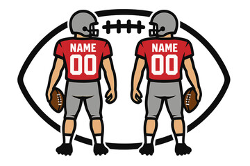 Matching football players vector design with custom jersey numbers for team apparel and sports merch
