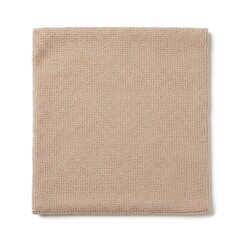 Fototapeta premium Folded square beige fabric napkin with woven texture isolated on a white background.