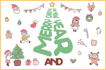 子どもたちとクリスマスの可愛いイラストセット