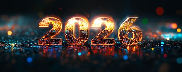 Glowing golden numbers with sparkling lights 2026