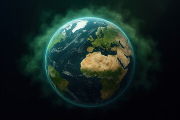 Planet Earth covered with a strange greenish layer, due to problems with the ozone layer
