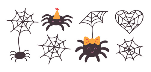 Spider web doodle icon set for Halloween Cobweb 