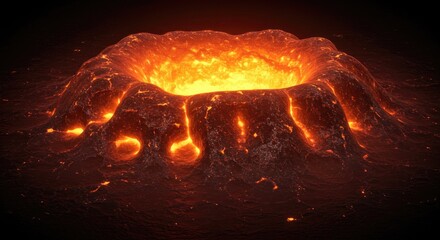 Molten volcano crater in darkness