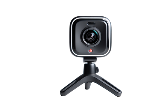 Compact square camera on a tripod