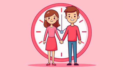 Couple holding hands inside clock background
