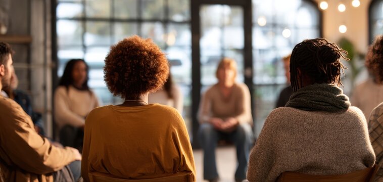 The Group Therapy Session With Diverse Adults Seated in a Support Circle - Powered by Adobe