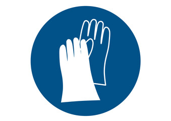 Blue and white working protection sign of working gloves for hand protection. Illustration made September 11th, 2025, Zurich, Switzerland.