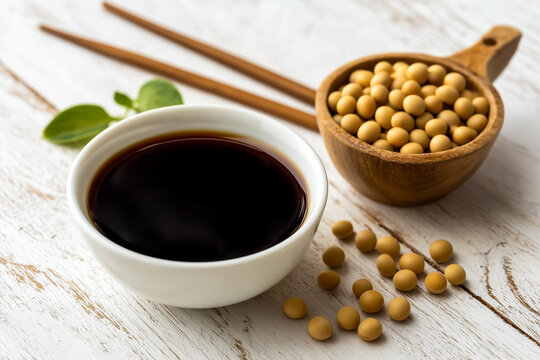Soy sauce and soybeans - Powered by Adobe