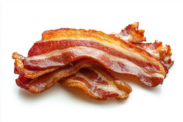 Flawless fresh fried bacon isolated on white background, generated AI