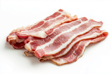 Flawless fresh raw bacon on white background isolated, generated AI