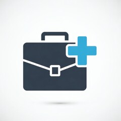Fototapeta premium Icon of corporate employee benefits and health insurance. A business briefcase with a plus symbol representing wellness programs and new job opportunities
