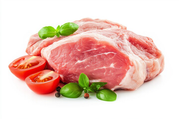 Fototapeta premium Flawless fresh raw pork meat on white background isolated, generated AI
