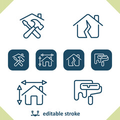 Construction Icons. Home Improvement, Tools, Paint Roller, Hammer, House Icon
