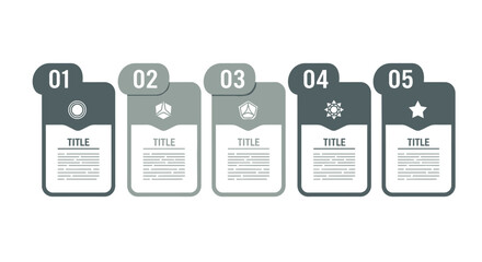 Modern Infographic Design for Five Steps Presentation with Customizable Text Sections and Icons Layout