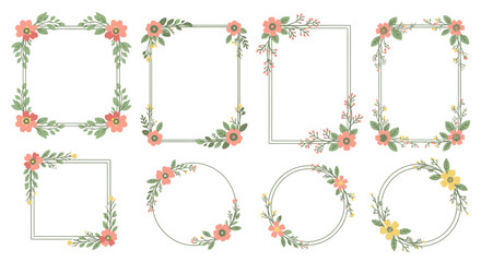 A beautiful collection of hand-drawn floral frames and botanical wreath design elements