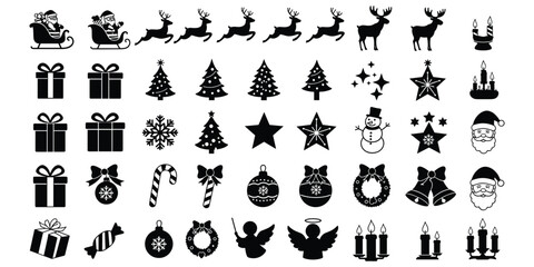 Christmas Icons Collection Silhouette Set Festive Symbols santa claus