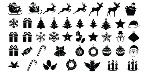 Christmas Icons Collection Silhouette Set Festive Symbols santa claus