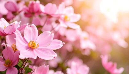Delicate pink flowers in sunlight