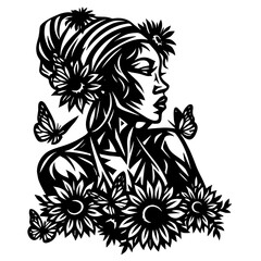 Greek warrior woman in helmet with spear profile view black and white vintage vector
