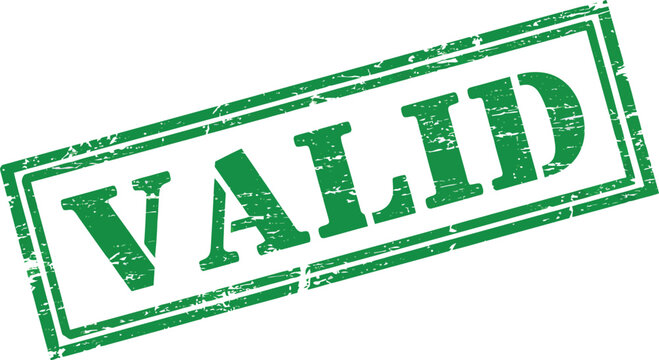 a green valid stamp with textured edges on transparent background