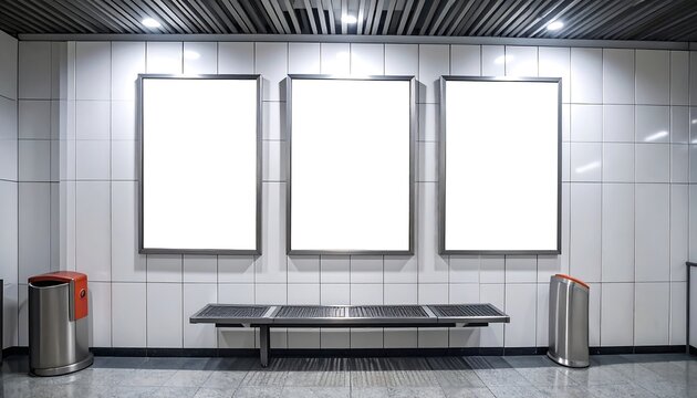 Empty posters on subway platform
