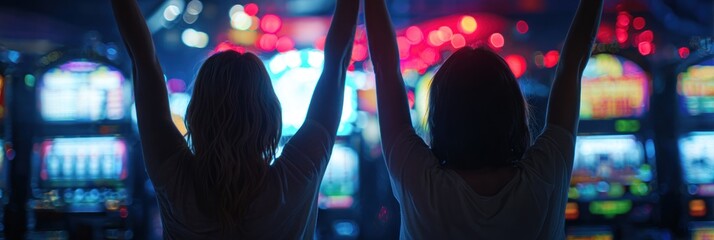 Two women celebrating a win at a casino