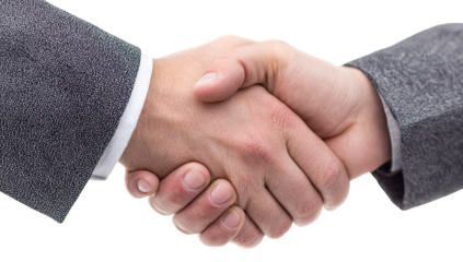 Close-up handshake of two people in gray suits