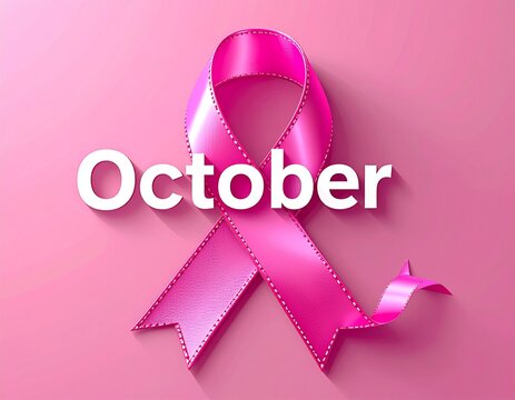 Symbolic glossy pink ribbon with detailed stitched edges representing a global health awareness campaign - Powered by Adobe