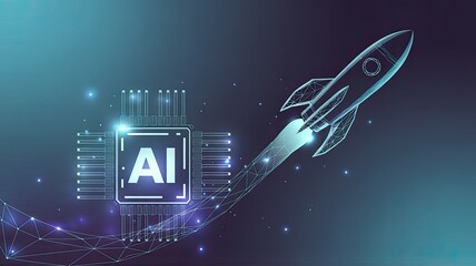 Ai powered rocket launches into digital future representing innovation and artificial intelligence growth