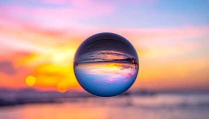Sunset Through Crystal Ball on Beach