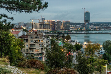 Obraz premium Evening view of bridges over Sava river in Belgrade, Serbia