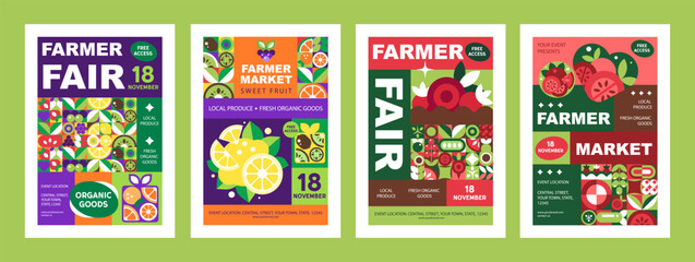 Farmers Market Flyer Templates. Geometric Vegetables and Fruits Posters