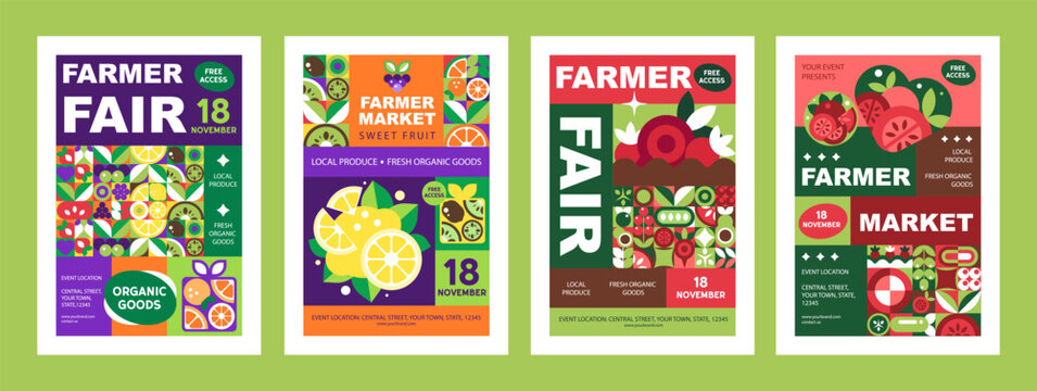 Farmers Market Flyer Templates. Geometric Vegetables and Fruits Posters