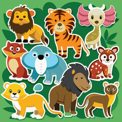 Fototapeta premium Colorful cartoon animals in a fun forest setting for kids
