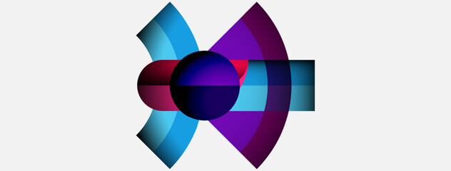 Obraz premium Abstract graphic design. Circular shapes overlap, creating vibrant color gradients. Purple, blue dominate composition. Modern aesthetic.
