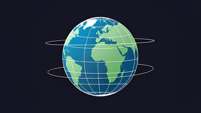 Digital illustration of Earth with grid lines, showcasing continents and oceans against a dark background