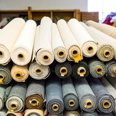 Rolled fabric displays in a store