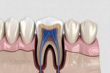 Detailed dental anatomy reveals healthy tooth structure and root canal system vital for oral hygiene education and medical illustration
