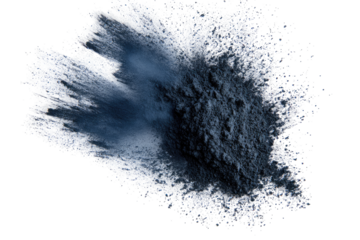 Abstract explosion of light-gray and dark-gray particles radiating outward from a central point, creating a textured, dynamic shape