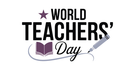 world teachers’ day graphic with bold typography, purple star, open book, and pen symbol celebrating global appreciation for educators
