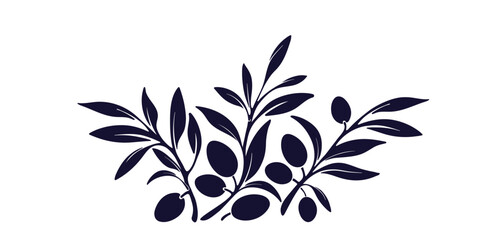 Olive branch, black fruit Vector emblem Greek oil